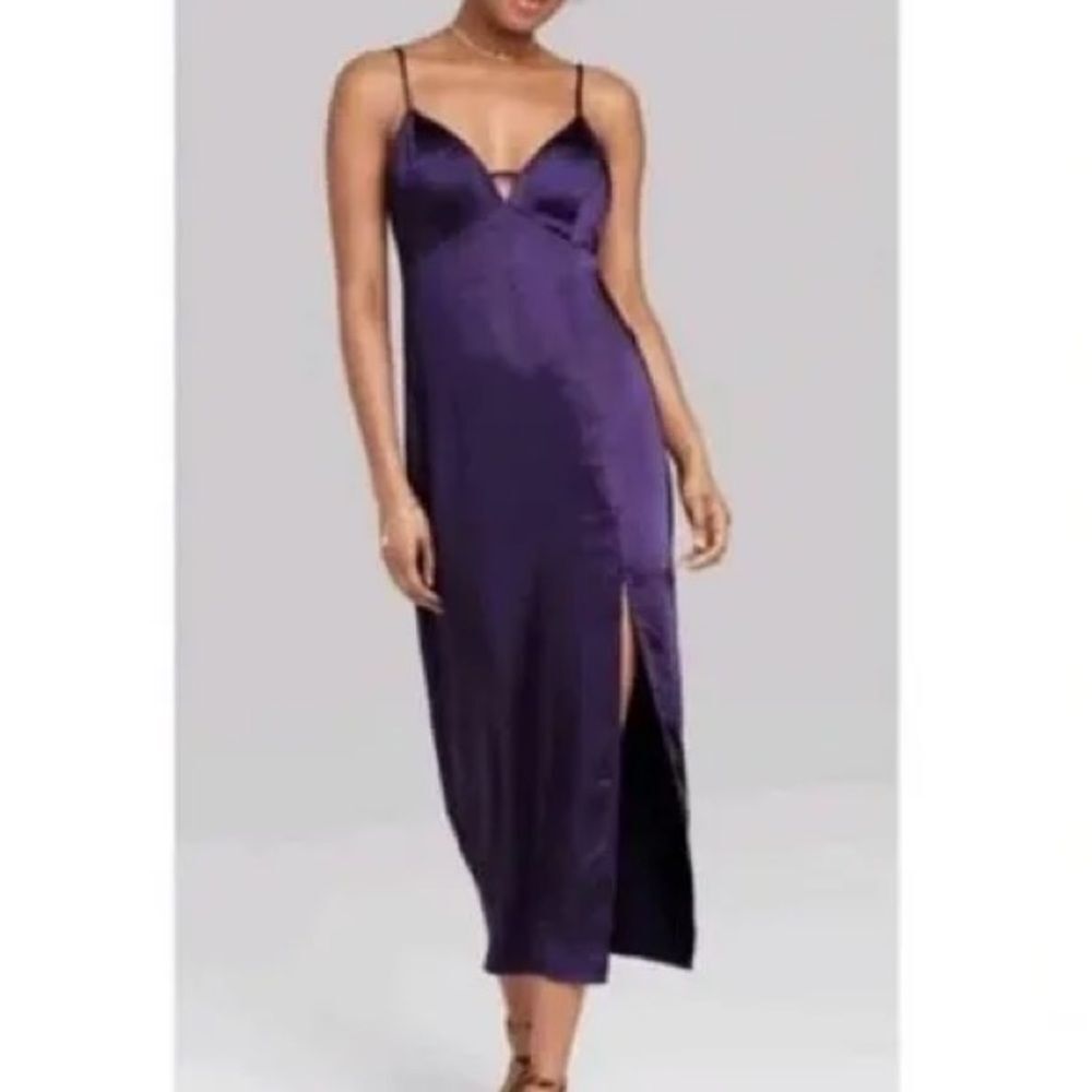 Wild Fable Elegant Dark Purple Satin Midi Dress Size XL